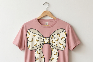 Banana Pattern Coquette Bow PNG, a Shirt Mockup by Vector Stall