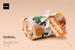 Jersey Fabric Roll Mockup & Ribbon, a Merchandise Mockup by creatsy5