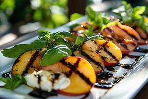 Grilled peach and burrata salad with, a Food & Drink Photo by MistyDay