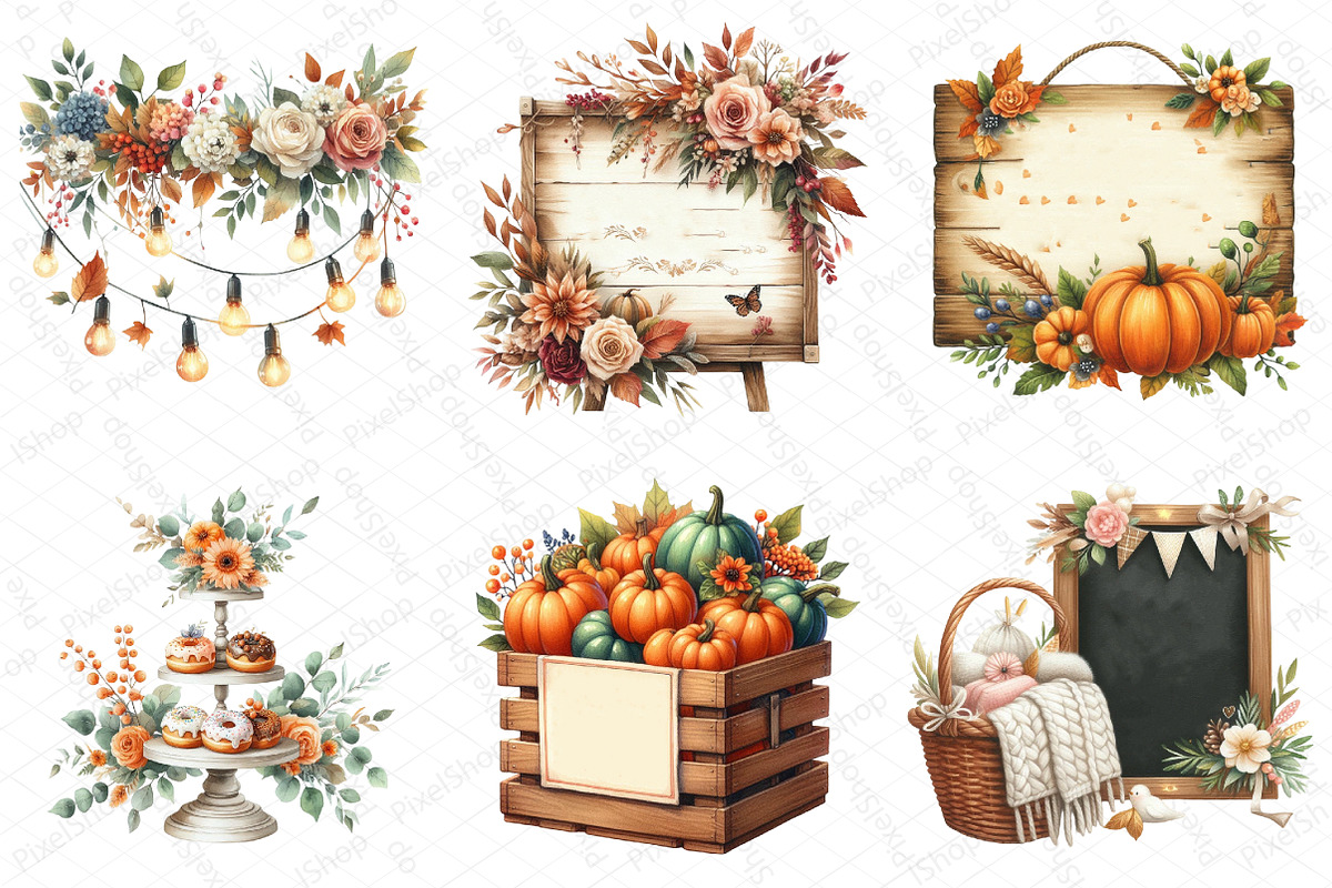 Watercolor Autumn Wedding Clipart, an Illustration by DreamPrint404 (Photo 3 of 6)