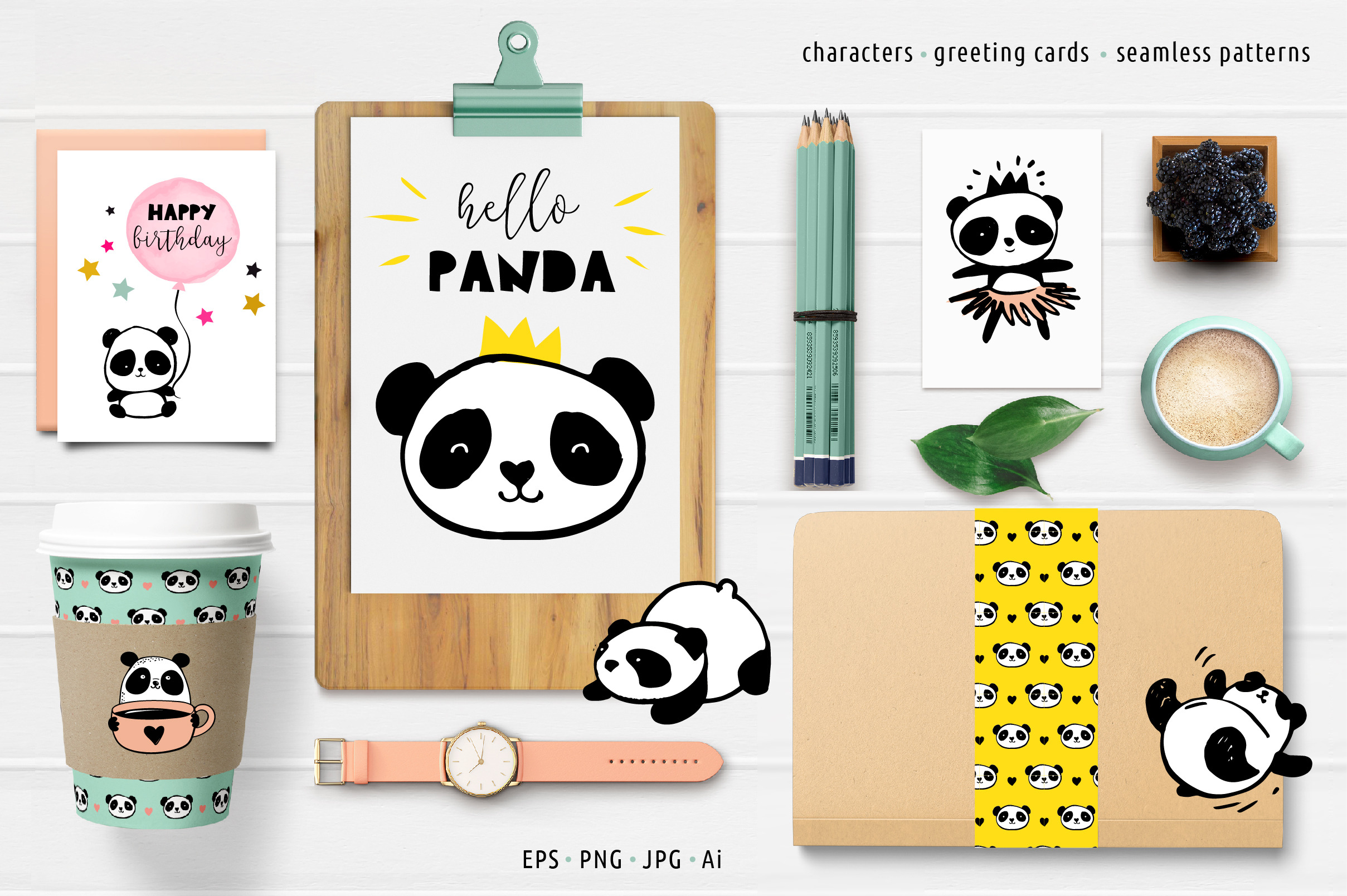 Panda bear design collection, a Decorative Illustration by Marish