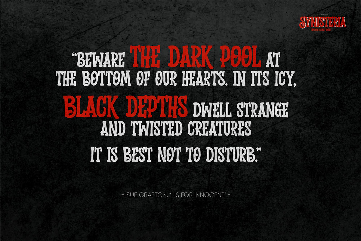 Synisteria - Horror Display Font, a Serif Font by Gassstype (Photo 8 of 8)