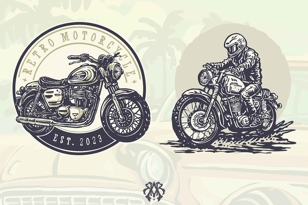 Retro Classic Car & Motorcycle, a Seasonal Illustration by Krizvector Artwork Shop (Photo 3 of 4)