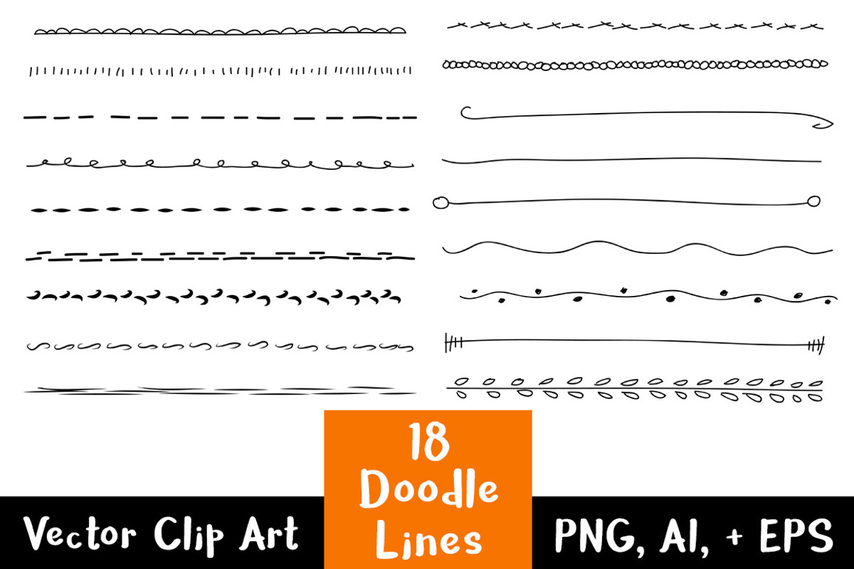 18 Hand Drawn Doodle Lines Set #1, an Illustration by The Digital Download Shop (Photo 1 of 2)