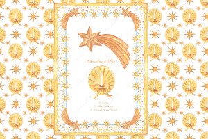 Christmas Golden Stars Watercolor
