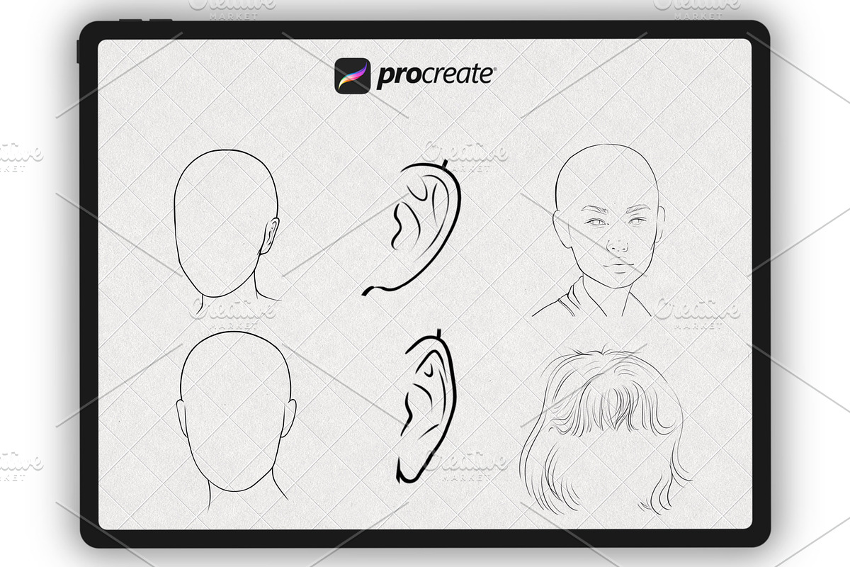 Portrait stamp brushes for Procreate, a Brush Add-On by Procreate Market (Photo 5 of 8)