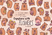 Kawaii Capybara with Flowers, a Seasonal Illustration by Palau (Thumbnail 1 of 12)