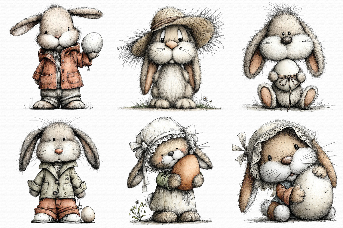 Vintage Easter Spring Bunny Clipart, an Illustration by Libby Wishes (Photo 6 of 8)
