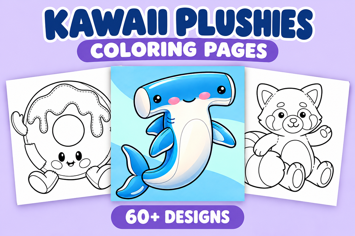 Kawaii Plushies Coloring Pages #3, an Object Illustration by Inkivelle Studio (Photo 1 of 3)