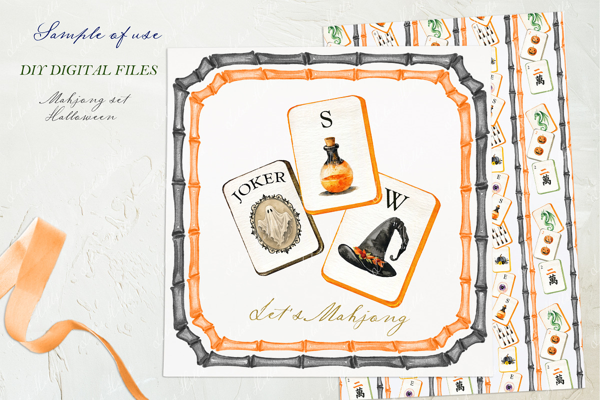 Halloween Mahjong Watercolor Clipart, an Education Illustration by LABFcreations (Photo 3 of 4)