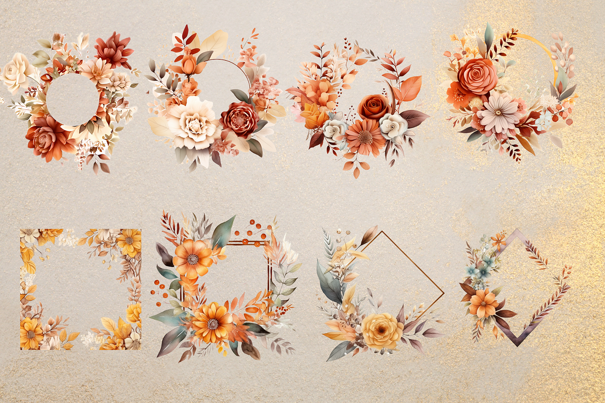 Fall Flower Frame Clipart, an Illustration by NadiaTheronArt