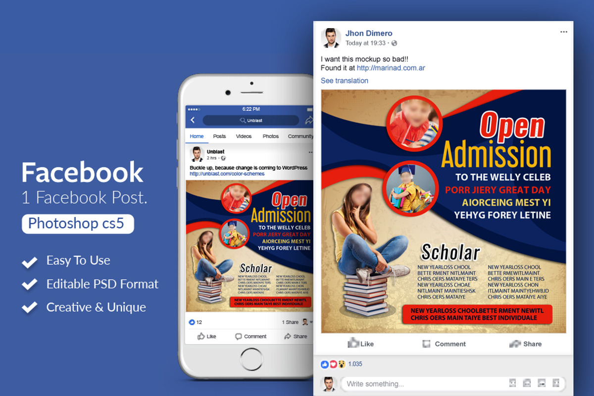School Admission Open Facebook Post, a Social Media Template by Psd ...