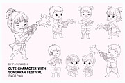 Cute Character with Songkran Festiva, an Illustration by PKshop (Thumbnail 1 of 3)