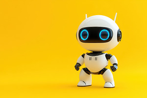Small white robot with blue eyes sta, a Photo by Iftikhar Alam