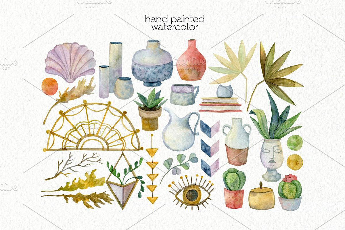 Watercolor Boho Clipart, a Decorative Illustration by OllyKo Art (Photo 3 of 7)