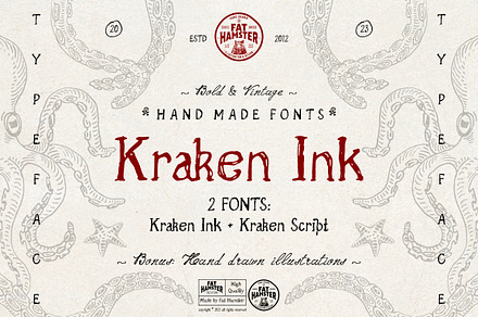 Kraken Ink font + Extras, a Serif Font by Fat Hamster