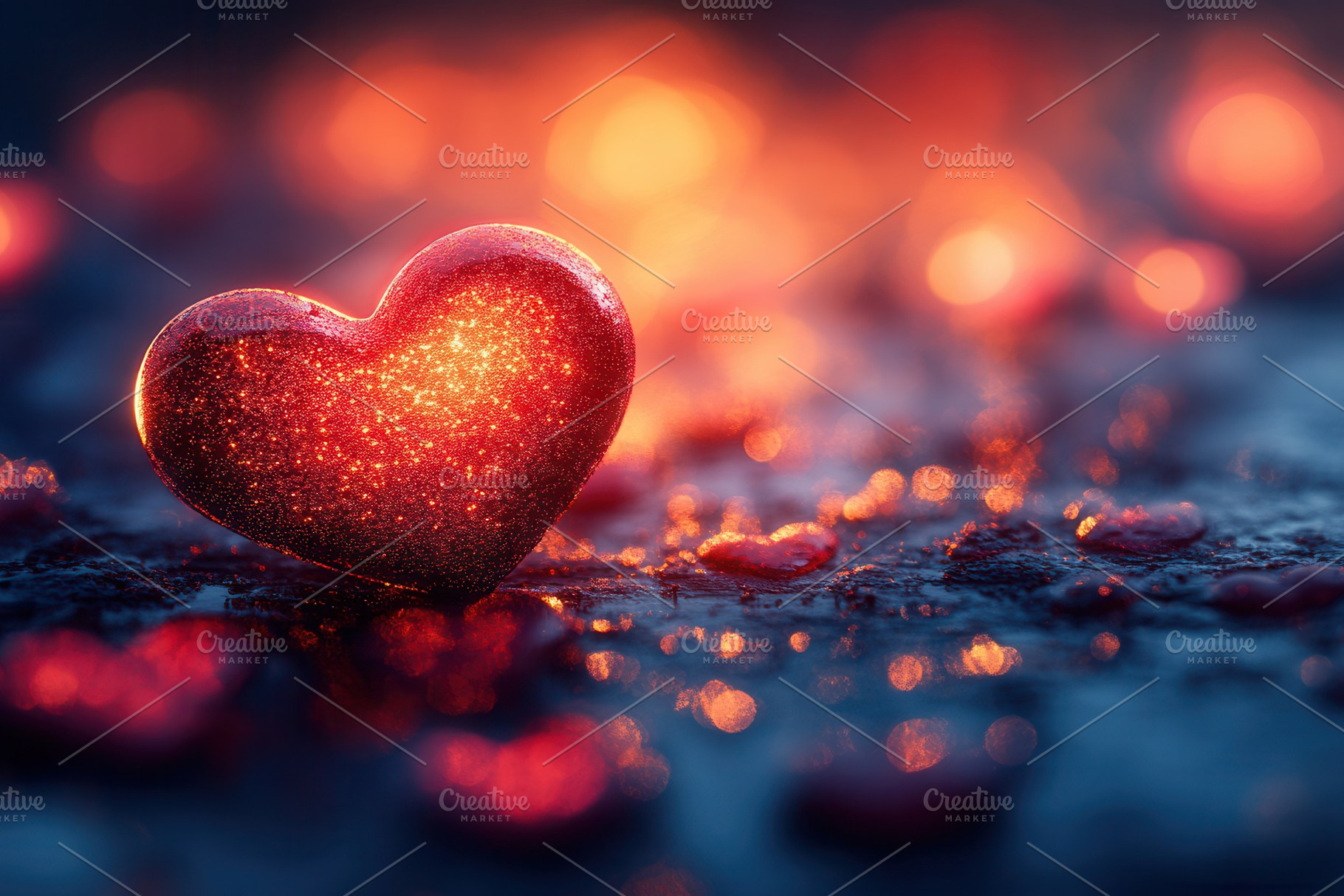 Sparkling red heart shines amidst a, a Photo by Tanuart