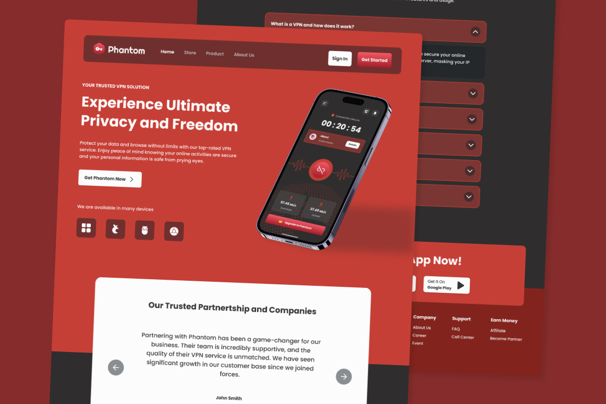 Phantom - VPN Proxy Landing Page V1, a Landing Page Template by twinstd (Photo 2 of 5)