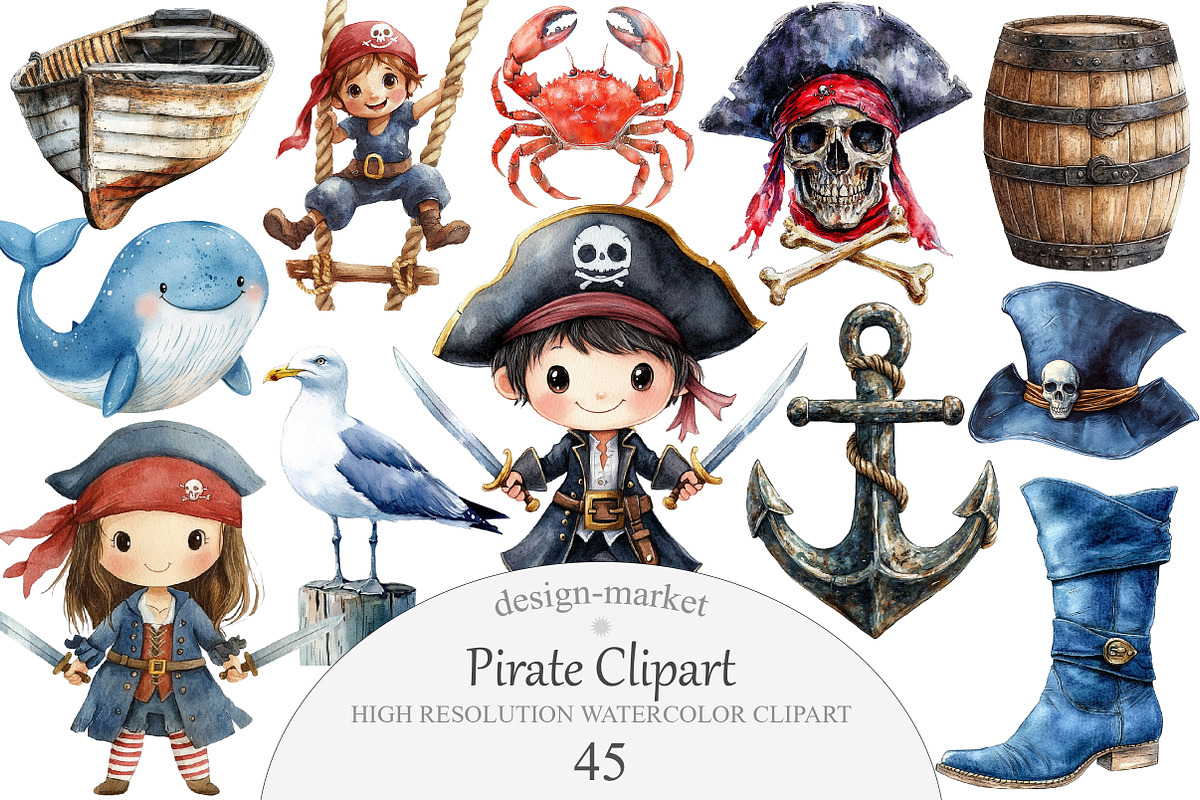 Pirate Clipart Set, an Illustration by Design Market (Photo 1 of 5)