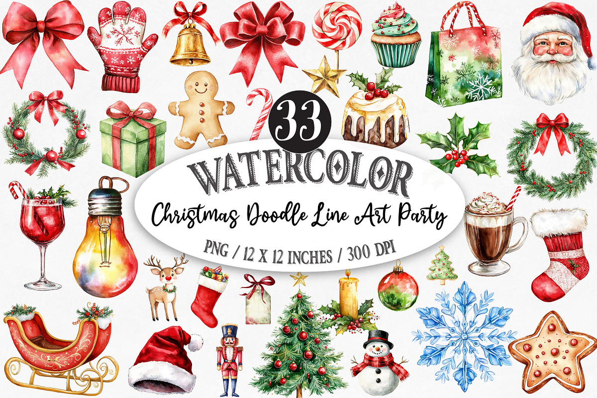 Christmas Doodle Line Art Party, an Illustration by Designking (Photo 1 of 5)