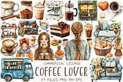 Watercolor Coffee Lover Clipart, an Illustration by OK Design (Thumbnail 1 of 5)