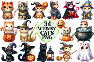 Whimsy Halloween Cat Clipart, an Animal Illustration by Pixels.Craft