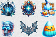 Watercolor Blue Halloween Clipart, an Illustration by Black Bird Studio (Thumbnail 3 of 6)