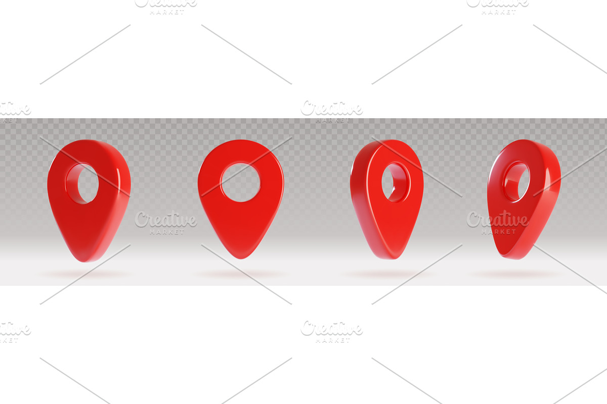 3D red map pointer pin icons set, an Object Illustration by art PVP - market