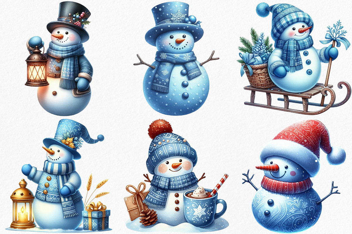 Christmas Blue Toile Snowman Clipart, an Illustration by Canvas Craft (Photo 2 of 8)