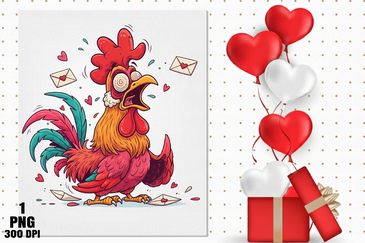Crazy Valentine Rooster PNG, an Illustration by Daily.Designs (Photo 2 of 5)