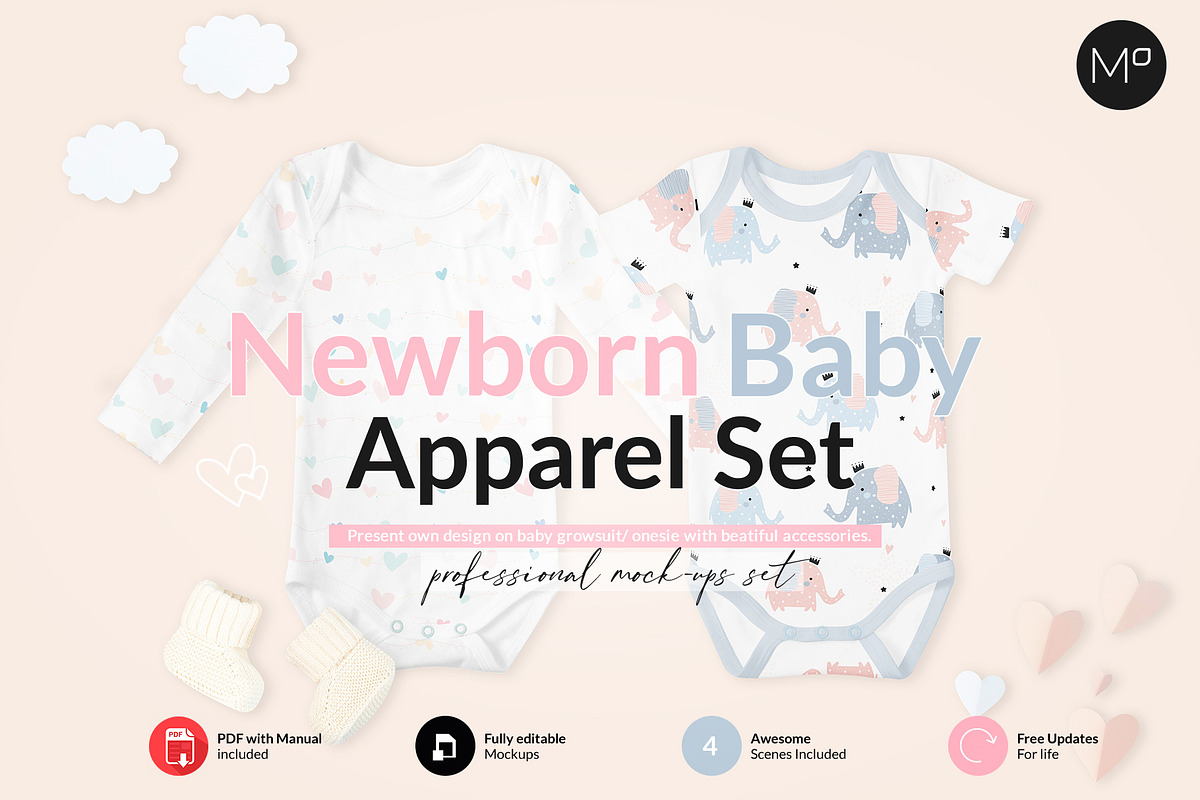 Baby Onesie 4x Mock-ups, an Apparel Mockup by Mocca Mockups Store (Photo 2 of 5)