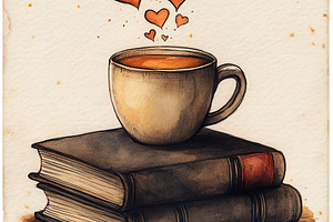 A warm cup of coffee rests on stacke, a Food & Drink Photo by Pixeness Studio