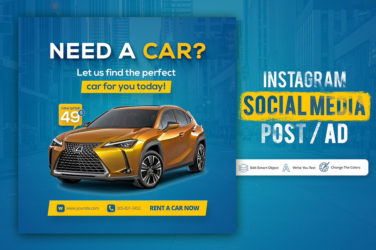Car Rental Social Media Post Ad PSD, a Social Media Template by zokamaric