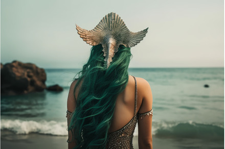 Back view mermaid. Generate Ai, a Nature Photo by Ylivdesign
