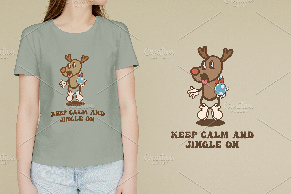 Christmas Deer Vintage Cartoon, an Illustration by vectstudio (Photo 4 of 5)