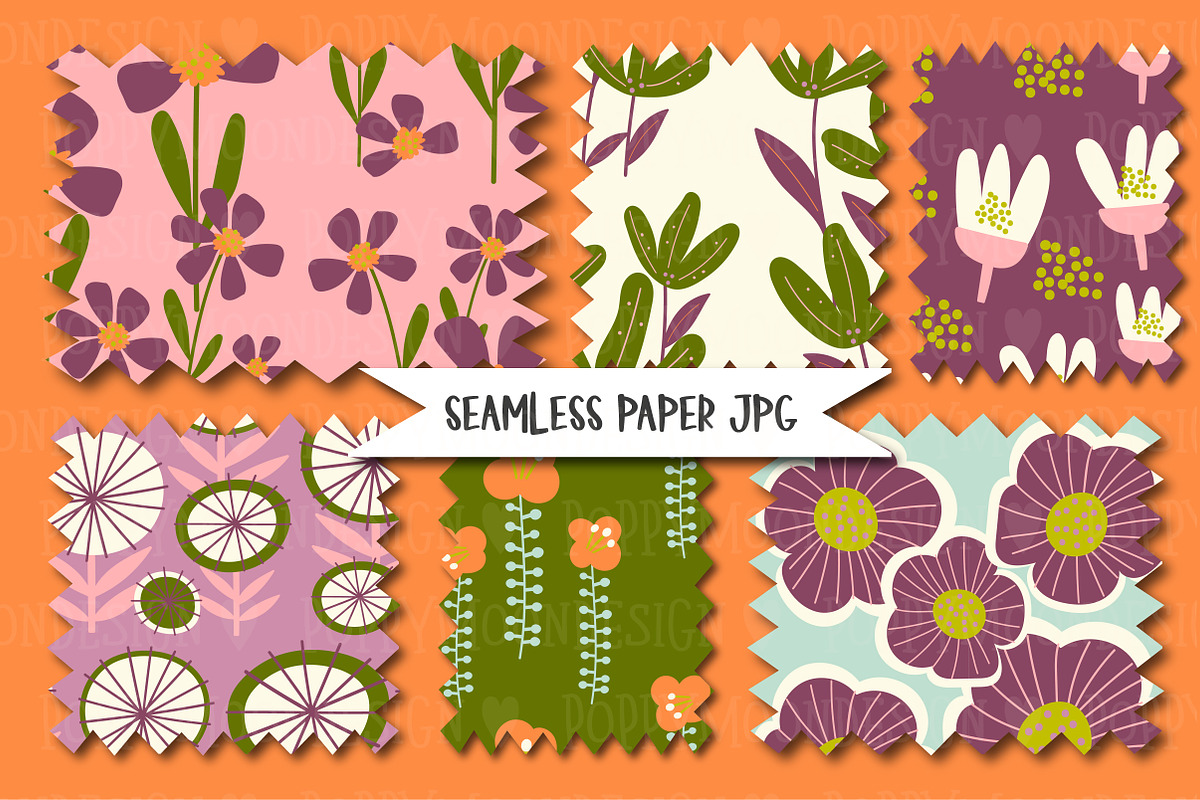 Retro Garden seamless patterns, an Illustration by Poppymoondesign (Photo 3 of 7)