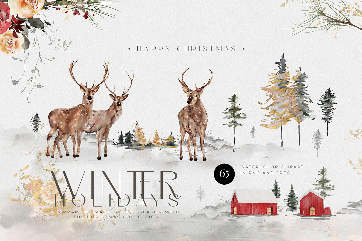 Watercolor Christmas Winter Holiday, an Illustration by WalaPalette (Photo 1 of 18)