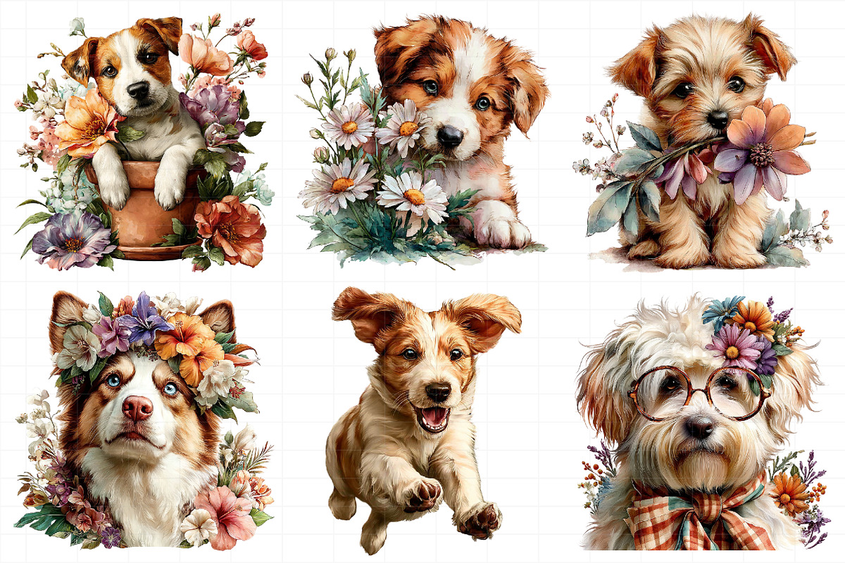 Whimsical Spring Dogs Clipart, an Illustration by Daily.Designs (Photo 4 of 7)