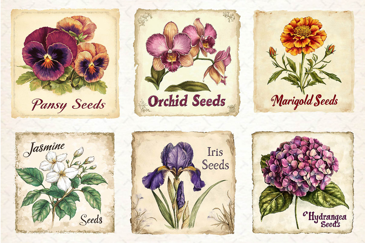 Vintage Flowers Clipart Seed Packet, an Illustration by Dream Creation (Photo 4 of 6)