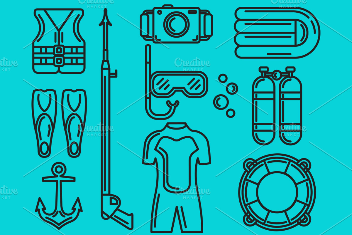 Diving Set Outlined & Colored, an Icon by DeniseUytiepo (Photo 3 of 5)
