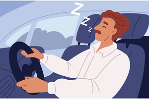 Male driver is sleeping at wheel of, a Transportation Illustration by Vectorbuum