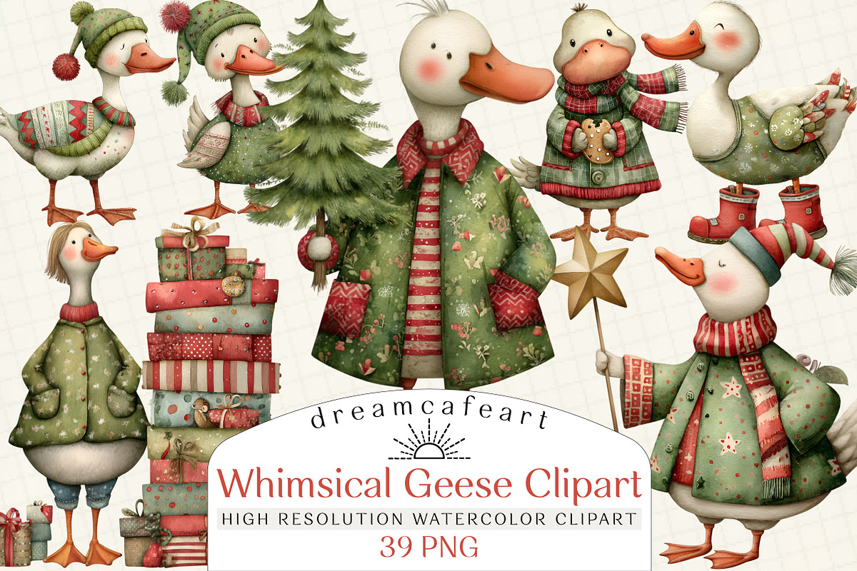 Whimsical Geese Clipart Bundle, an Illustration by DreamCafeArt (Photo 1 of 7)