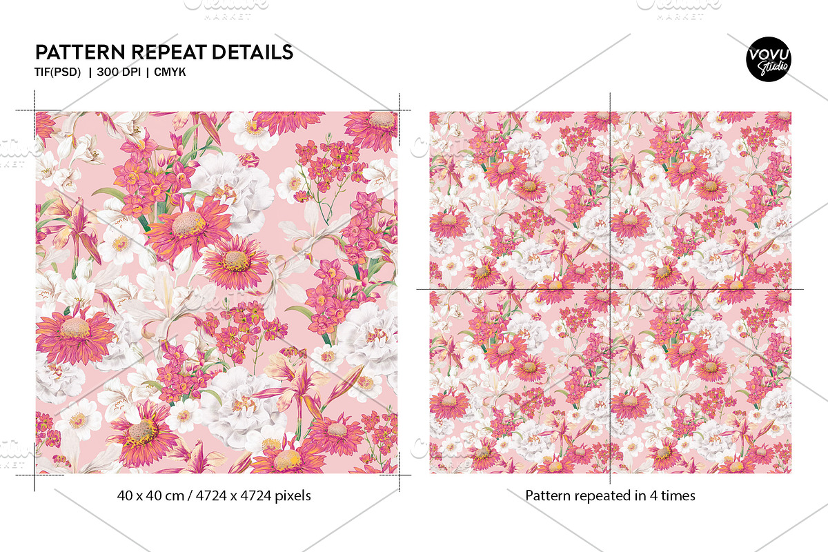 Blooming Floral Pattern Design, a Pattern Graphic by VOVU Studio (Photo 4 of 10)