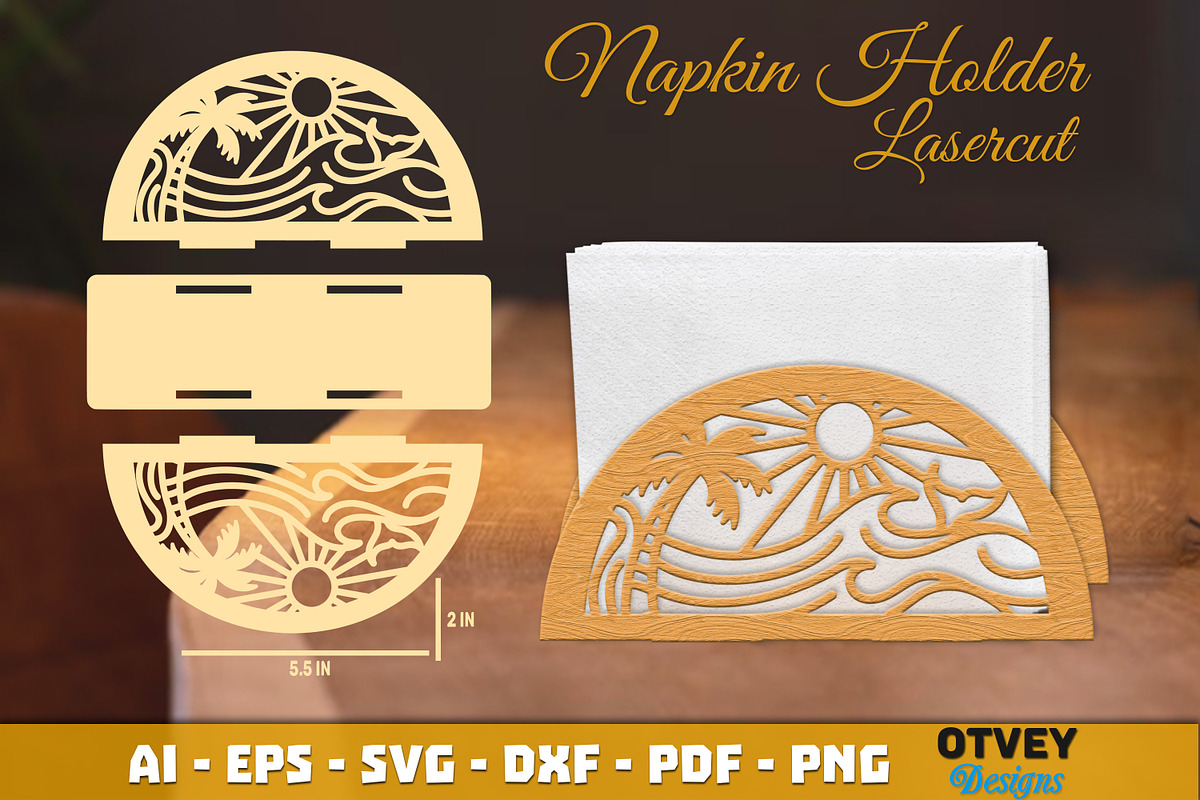 Beach Sunset Napkin Holder Lasercut, an Object Graphic by OTVEY DESIGN (Photo 3 of 13)