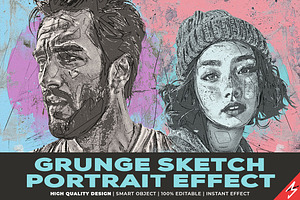 Grunge Sketch Portrait Effect, an Action Add-On by Amorjesu.com