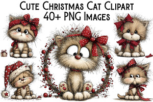 Cute Christmas Cat Clipart Bundle, an Illustration by Pixels.Craft