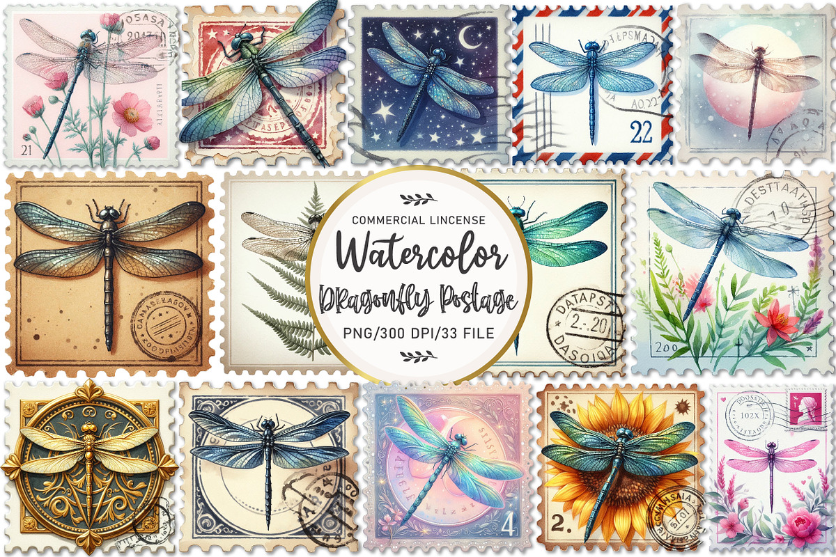 Dragonfly Postage Stamp Clipart, an Illustration by OK Design (Photo 1 of 5)