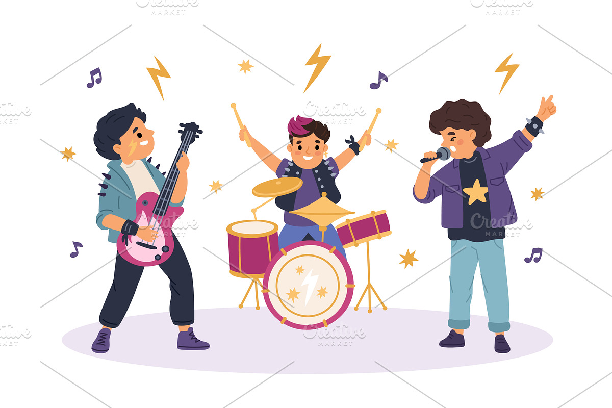 Funny rock band. Kids music trio, a Person Illustration by YummyBuum