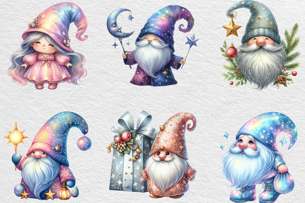 Lridescent Christmas Gnome Clipart, an Illustration by Black Bird Studio (Photo 4 of 6)