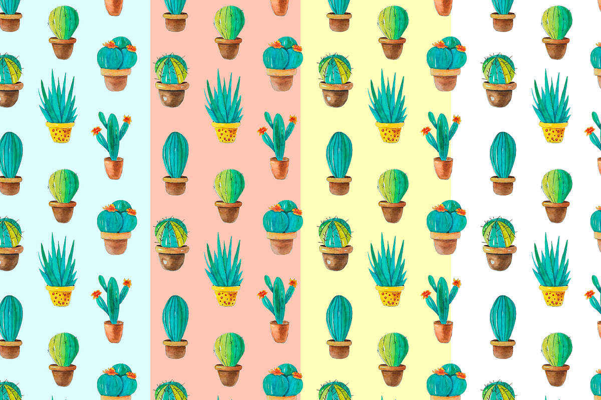Cactus digital paper watercolor, a Pattern Graphic by AnastasiaWatercolor (Photo 3 of 6)